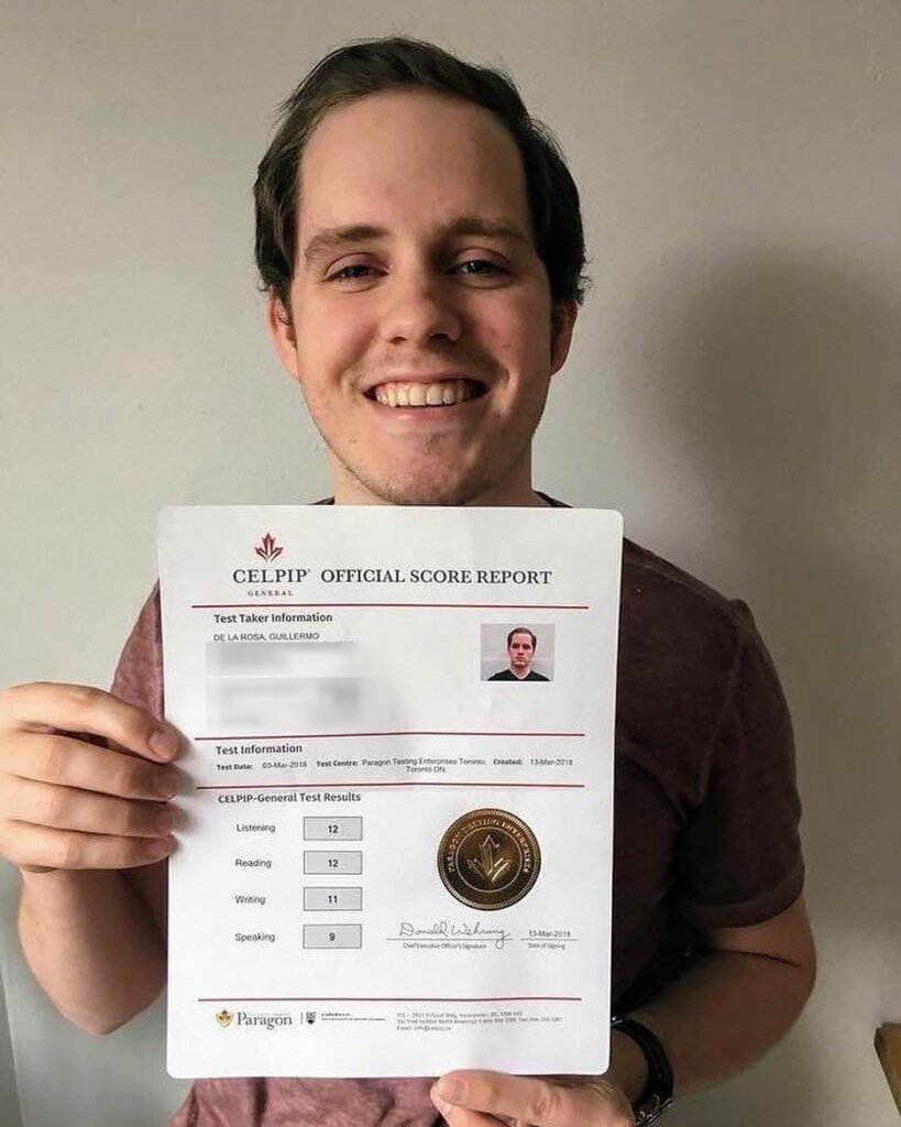 A Gratis student with his official CELPIP score report